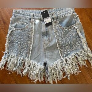 POL Light Blue Jean Shorts with Fringe